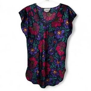 Vintage California Miss Floral Satin Nightgown